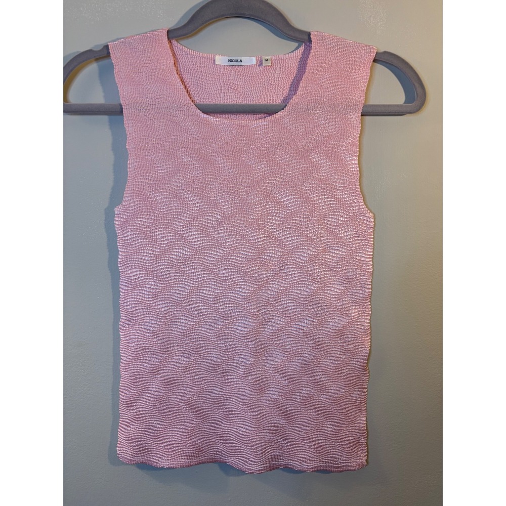 VTG Nicola Baby Pink Pleated Stretch Tank Top M Y2K